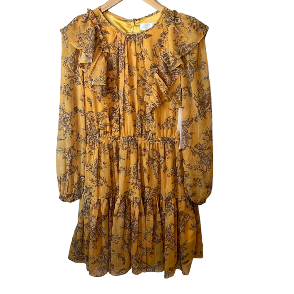 Rachel Parcell Yellow Mineral Metallic Paisley Floral Dress NWT Size Small